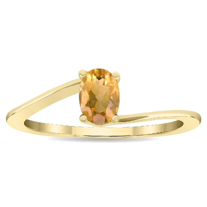 Women’s radiant-cut ring-Women's Solitaire Oval Shaped Citrine Wave Ring in 10K Yellow Gold