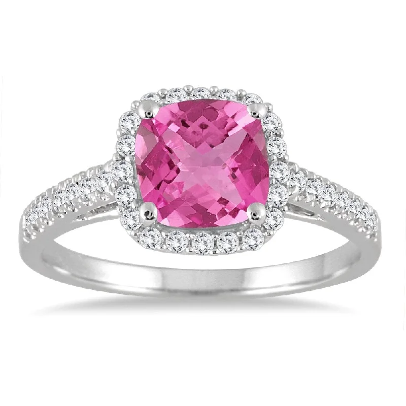 Women’s celestial ring-Pink Topaz and Diamond Ring in 10K White Gold