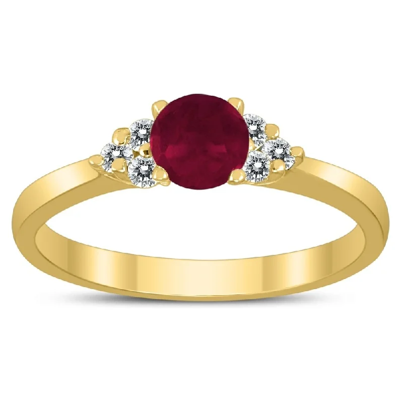 Women’s minimalist ring-4MM Ruby and Diamond Cynthia Ring in 10K Yellow Gold