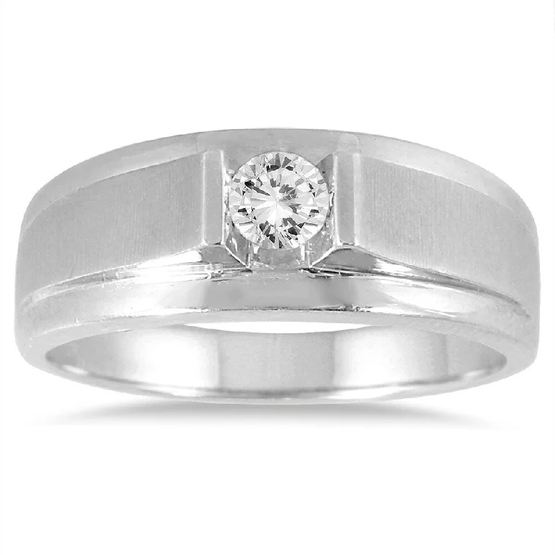 Women’s adjustable ring-1/3 Carat Men's Diamond Solitaire Ring in 10K White Gold