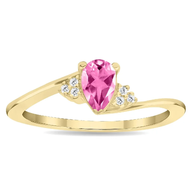 Women’s engagement ring-Women's Pear Shaped Pink Topaz and Diamond Tierra Ring in 10K Yellow Gold