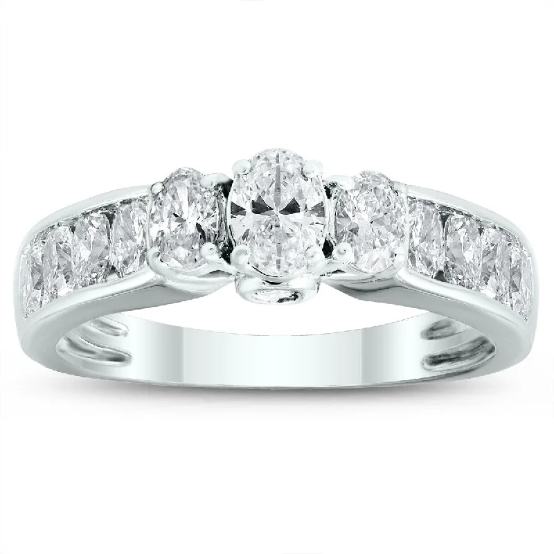 Women’s large ring-Marquee 1 1/2 Carat TW Oval Diamond Three Stone Ring in 14K White Gold