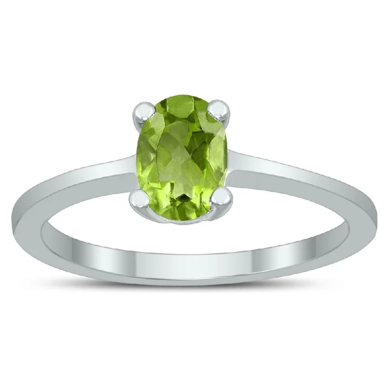 Women’s wedding band-Oval Solitaire 7X5MM Peridot Ring in 10K White Gold