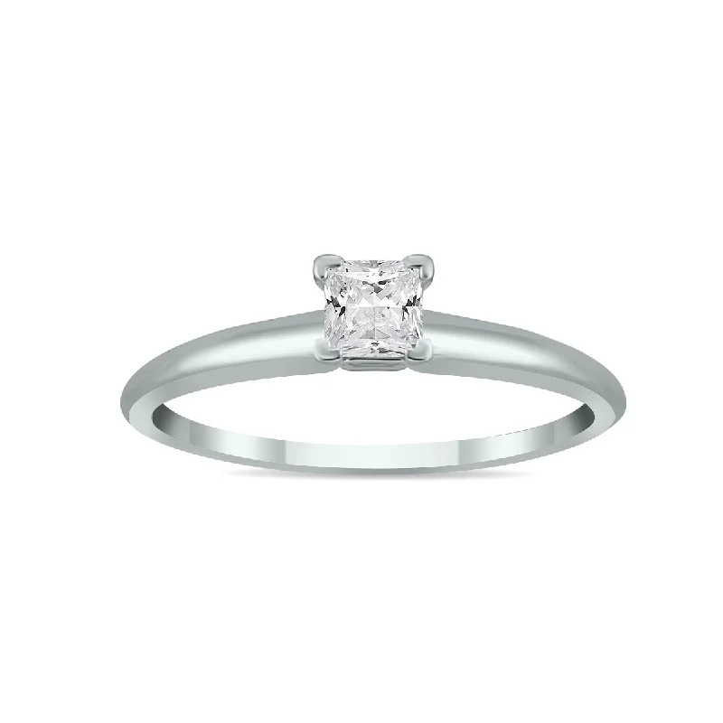 Women’s gemstone ring-Marquee 1/7 Carat Princess Diamond Solitaire Ring in 14K White Gold