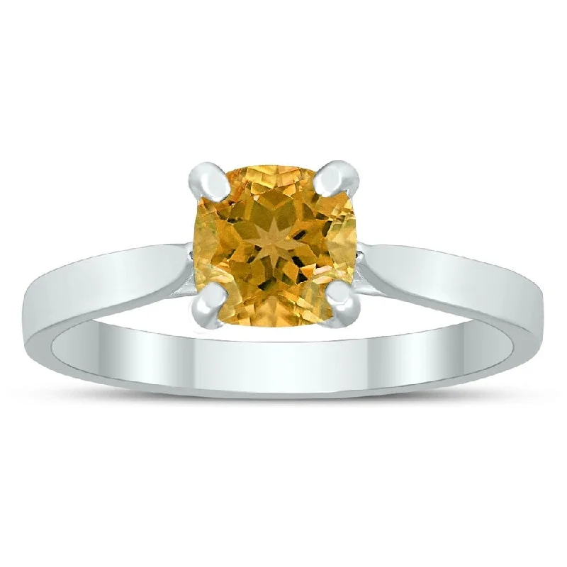 Women’s designer engagement ring-Square Princess Cut 6MM Citrine Solitaire Ring in 10K White Gold