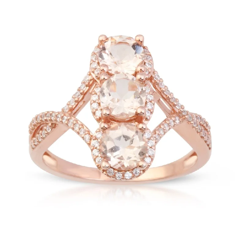 Women’s modern ring-Morganite Gemstone 1/5ct TDW Diamond Three-Stone Ring in 10k Rose Gold