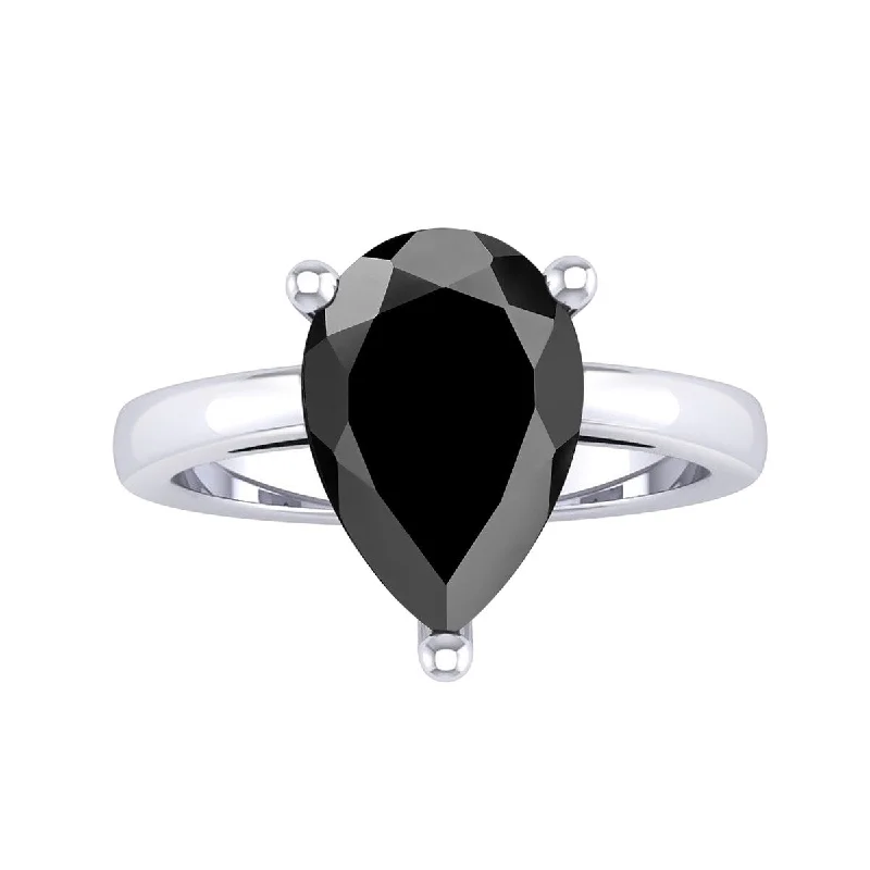 Women’s solitaire ring-Auriya 4 3/8ctw Pear Shaped Solitaire Black Diamond Ring 14k Gold