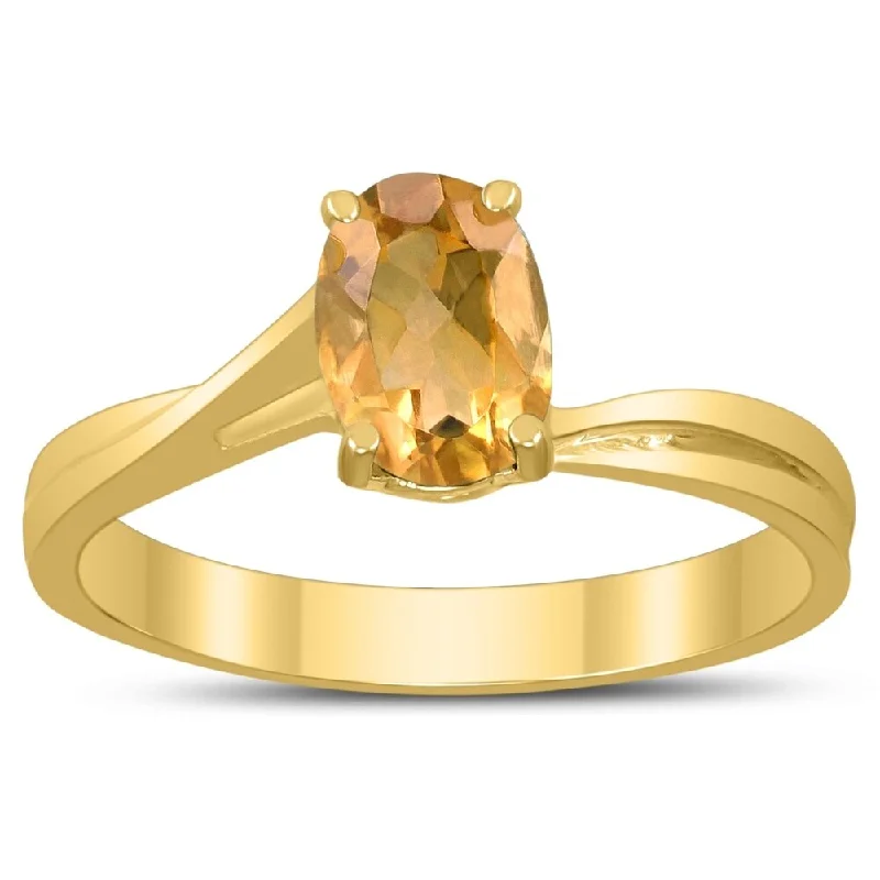 Women’s engagement ring-Solitaire Oval 7X5MM Citrine Gemstone Twist Ring in 10K Yellow Gold