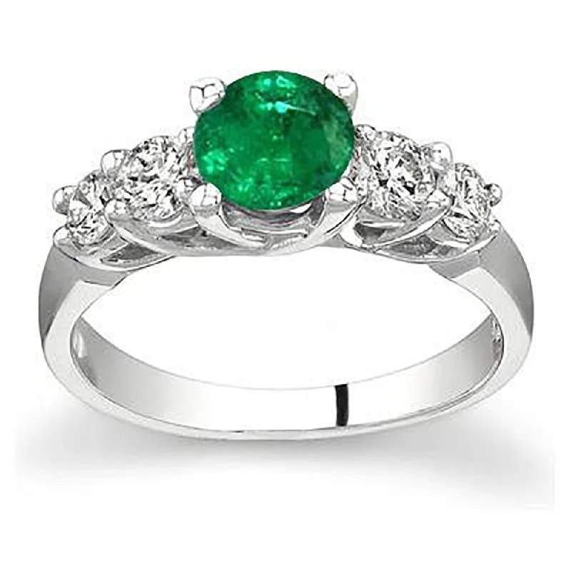 Women’s solitaire ring-5 Stone Emerald and Diamond Ring