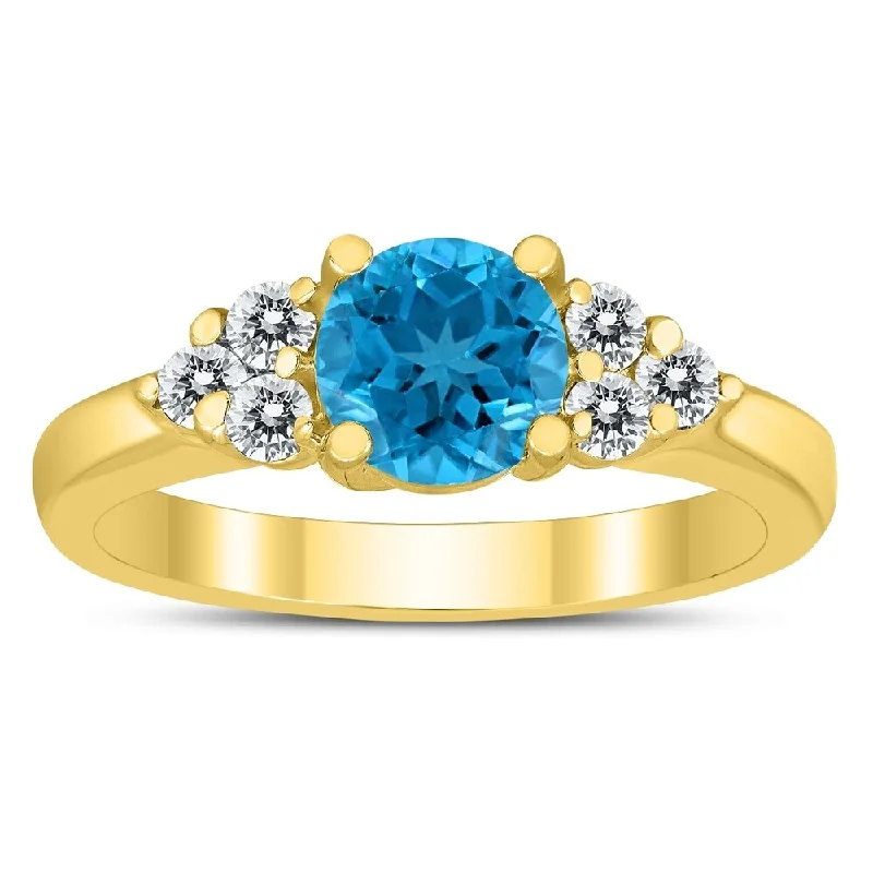 Women’s diamond ring-6MM Blue Topaz and Diamond Cynthia Ring in 10K Yellow Gold