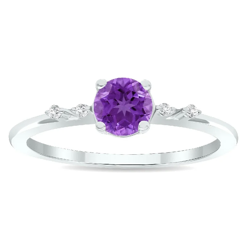 Women’s eternity ring-Women's Amethyst and Diamond Sparkle Ring in 10K White Gold