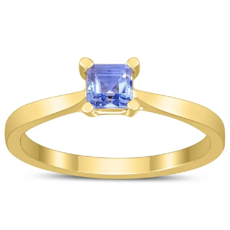 Women’s vintage-inspired ring-Square Princess Cut 4MM Tanzanite Solitaire Ring in 10K Yellow Gold