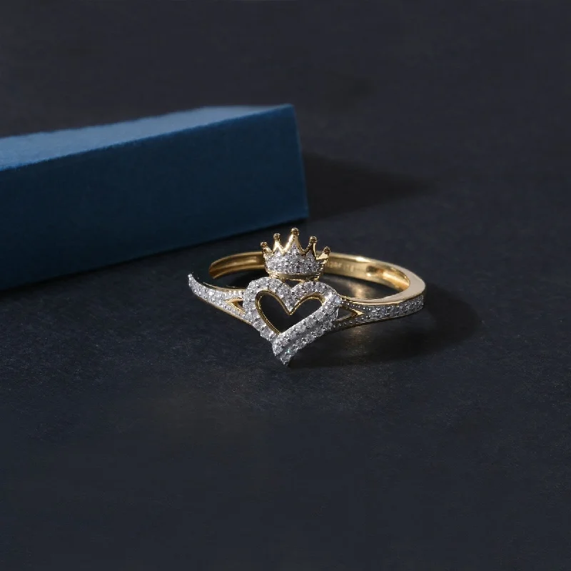 Women’s square ring-1/8ct TDW Diamond Crown and Heart Ring in 10k Gold