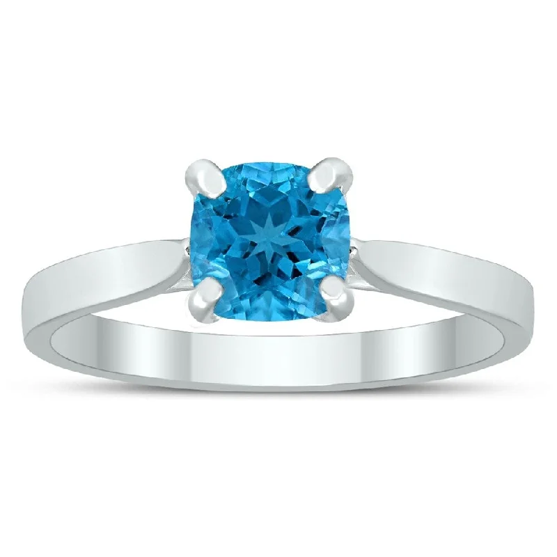 Women’s double band ring-Square Princess Cut 6MM Blue Topaz Solitaire Ring in 10K White Gold