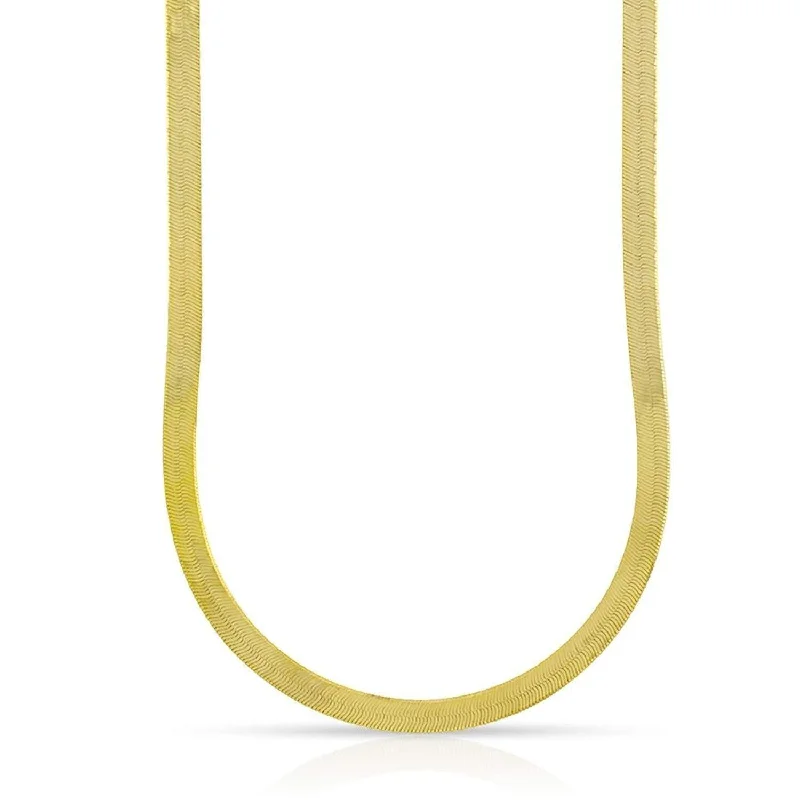 Women’s large ring-14K Yellow Gold 4MM Imperial Herringbone Chain, Flexible Flat Snake Magic Gold Necklace for Men & Women, Capital Jewelry