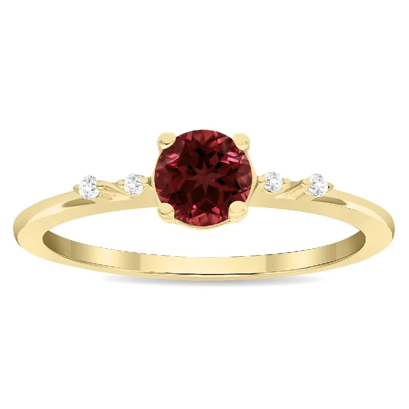 Women’s silver band ring-Women's Round Shaped Garnet and Diamond Sparkle Ring in 10K Yellow Gold