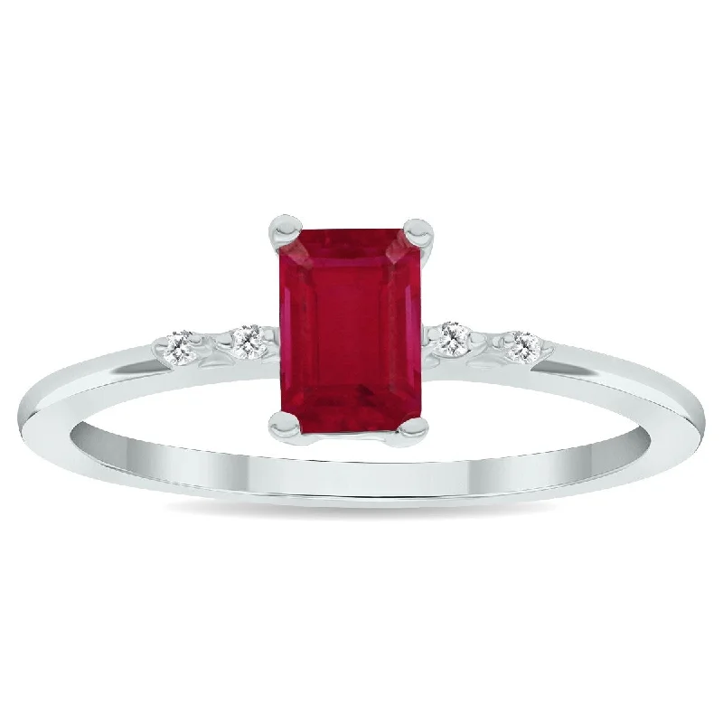 Women’s platinum ring-Women's Ruby and Diamond Sparkle Ring in 10K White Gold