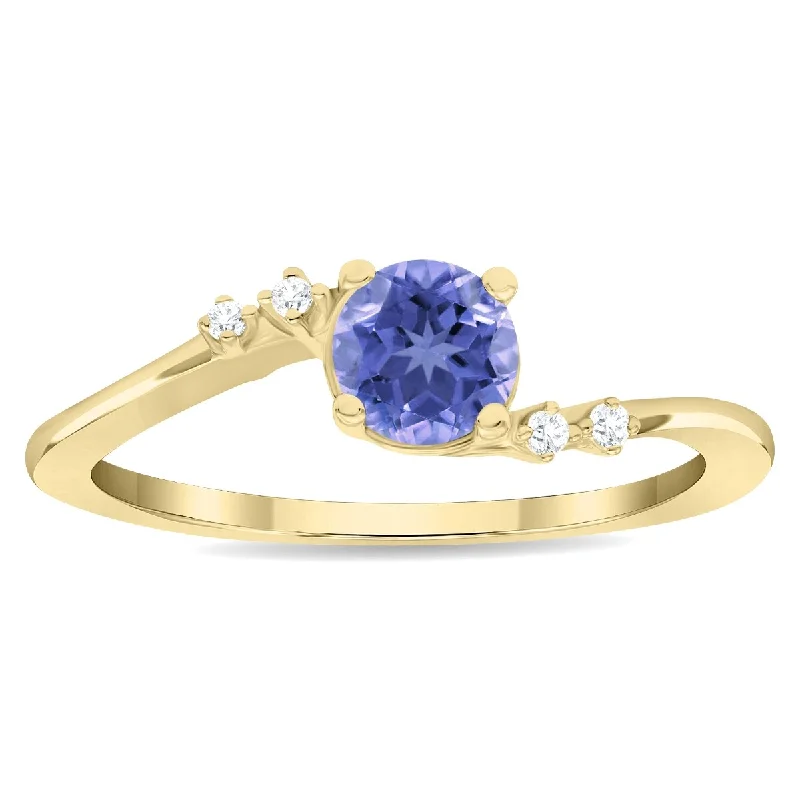 Women’s platinum ring-Women's Round Shaped Tanzanite and Diamond Tierra Ring in 10K Yellow Gold