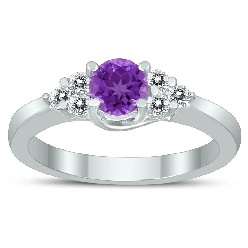 Women’s solitaire diamond ring-5MM Amethyst and Diamond Cynthia Ring in 10K White Gold