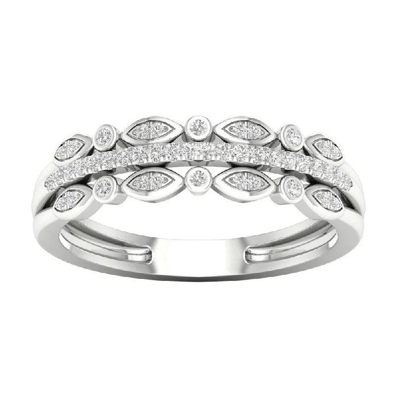 Women’s stackable ring-1/8ct TDW Diamond Three Row Ring in Sterling Silver by De Couer - White