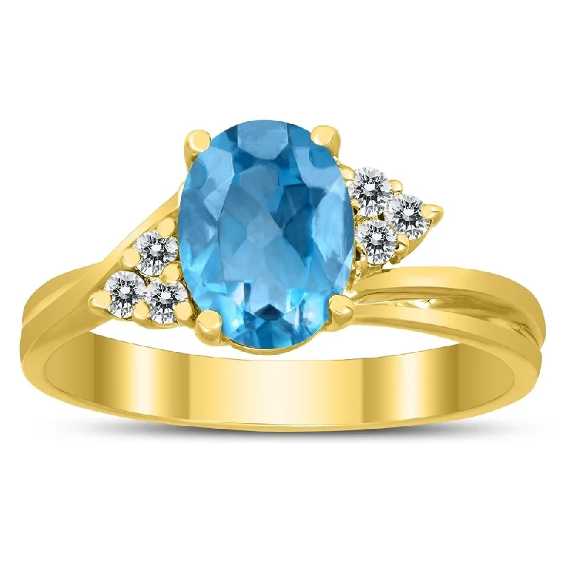 Women’s rose-cut ring-8X6MM Blue Topaz and Diamond Twist Ring in 10K Yellow Gold