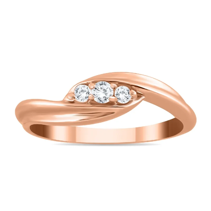 Women’s bold ring-Marquee 1/8 Carat TW Diamond Three Stone Ring in 10K Rose Gold