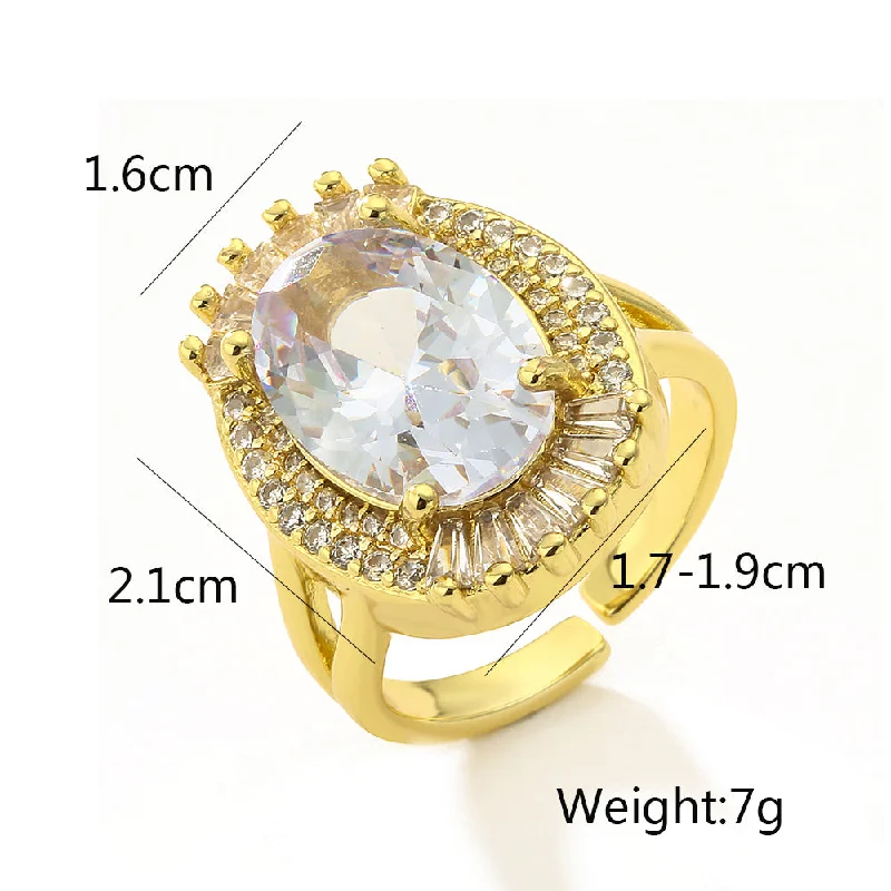 Women’s adjustable ring-Retro Luxurious Oval Copper Plating Inlay Zircon 18k Gold Plated Open Ring