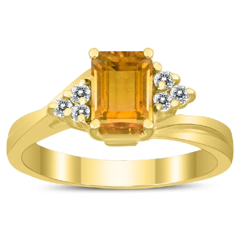 Women’s luxurious gold ring-7X5MM Citrine and Diamond Twist Ring in 10K Yellow Gold