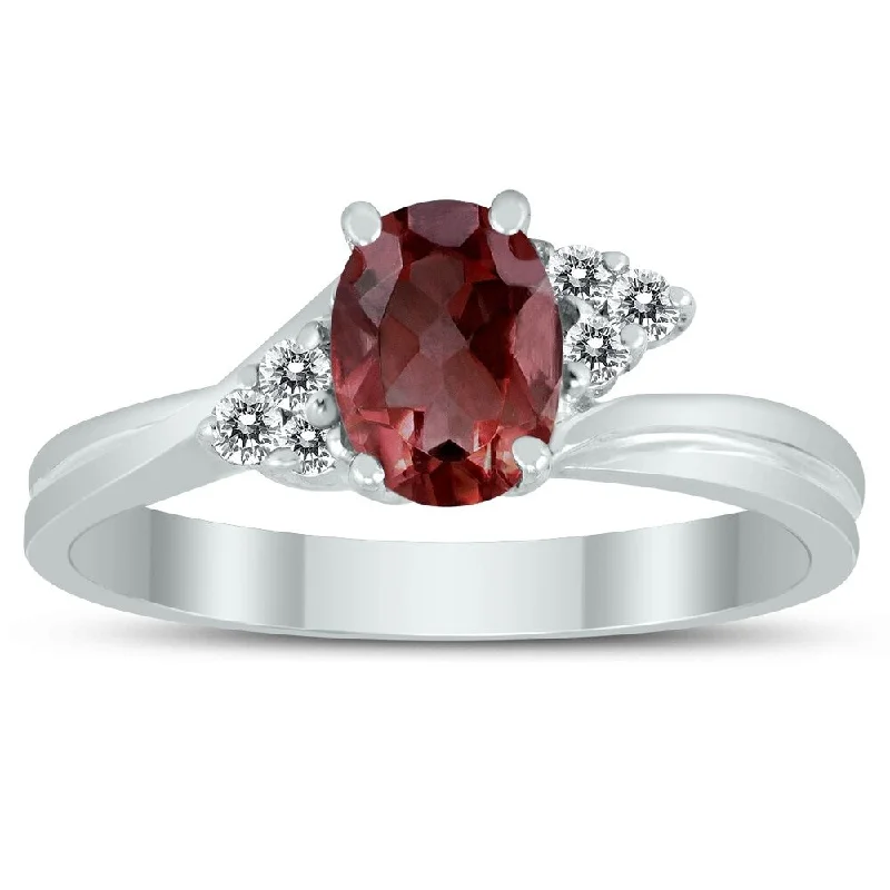 Women’s designer engagement ring-7X5MM Garnet and Diamond Twist Ring in 10K White Gold