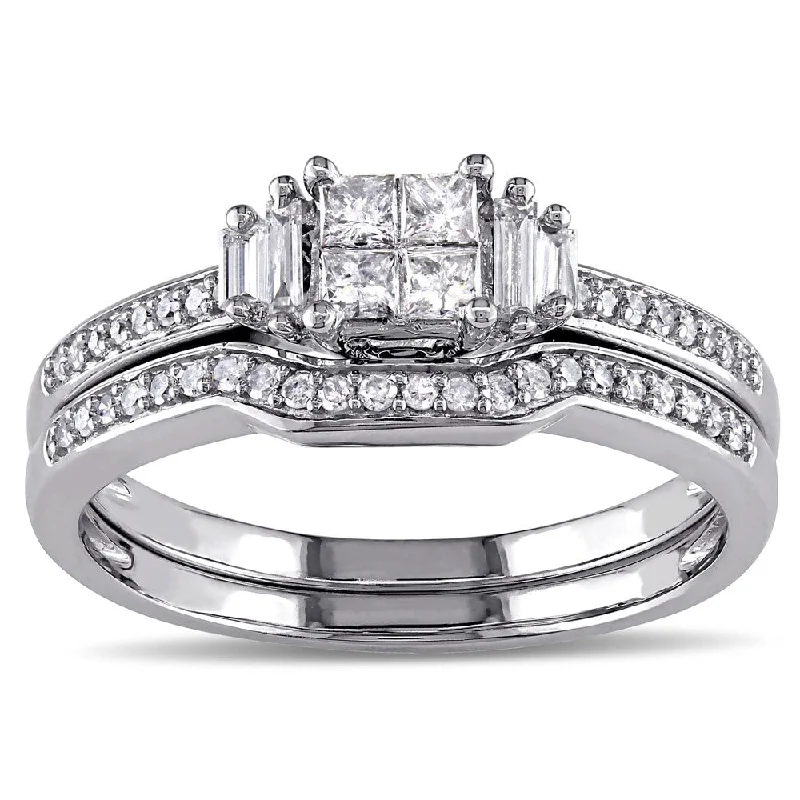 Women’s intricate ring-Miadora 10k White Gold 1/2ct TDW Diamond Bridal Ring Set