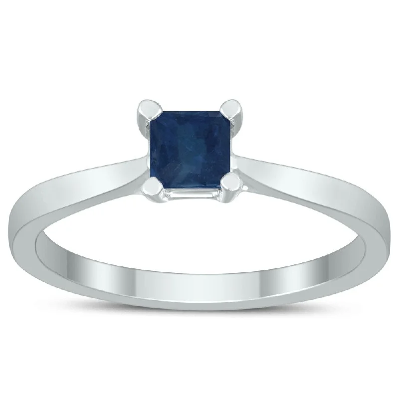 Women’s oval gemstone ring-Square Princess Cut 4MM Sapphire Solitaire Ring in 10K White Gold