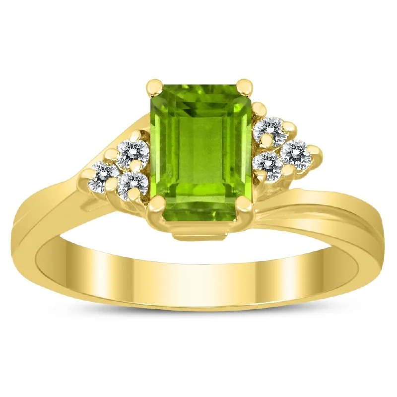 Women’s chic ring-7X5MM Peridot and Diamond Twist Ring in 10K Yellow Gold