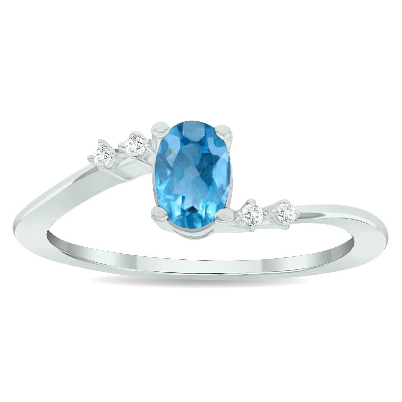 Women’s oval gemstone ring-Women's Blue Topaz and Diamond Tierra Ring in 10K White Gold