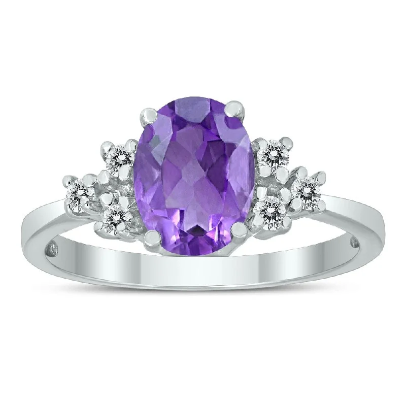 Women’s gold ring-8X6MM Amethyst and Diamond Regal Ring in 10K White Gold