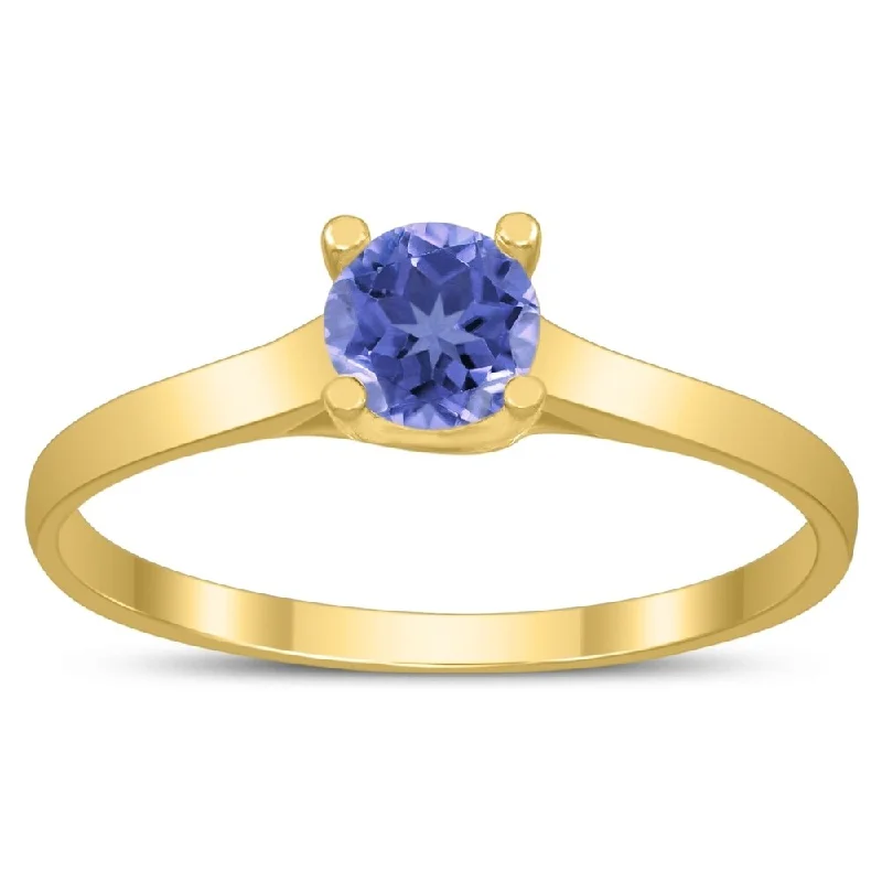 Women’s emerald ring-Round 4MM Tanzanite Cathedral Solitaire Ring in 10K Yellow Gold