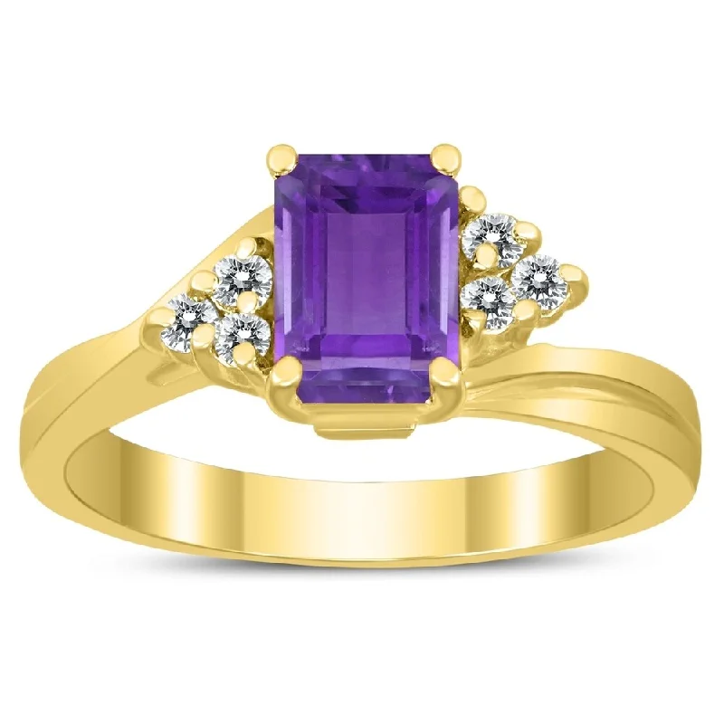 Women’s large gemstone ring-7X5MM Amethyst and Diamond Twist Ring in 10K Yellow Gold