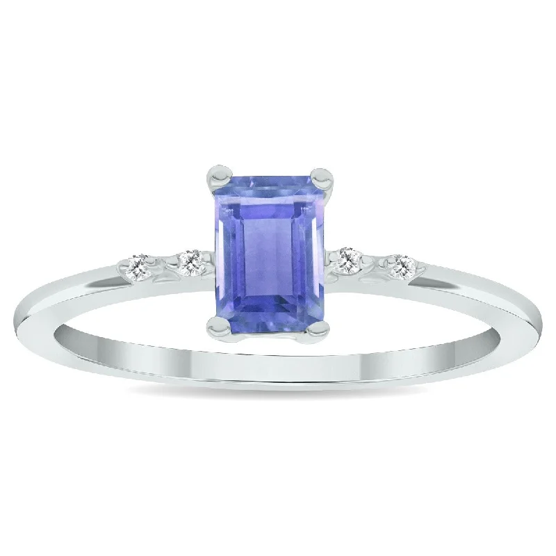 Women’s eternity ring-Women's Tanzanite and Diamond Sparkle Ring in 10K White Gold