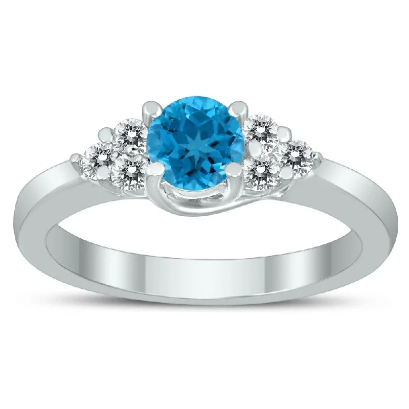 Women’s oval ring-5MM Blue Topaz and Diamond Cynthia Ring in 10K White Gold