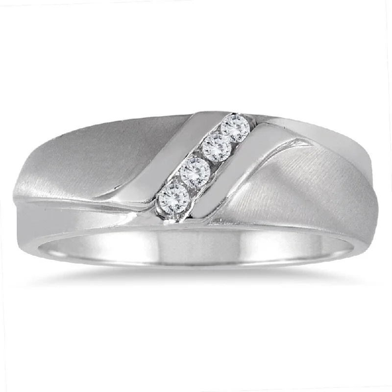 Women’s sparkly ring-1/8 Carat TW Men's Diamond Channel Set Ring in 10K White Gold