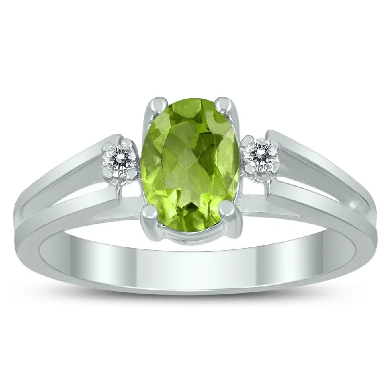 Women’s luxury ring-7X5MM Peridot and Diamond Open Three Stone Ring in 10K White Gold