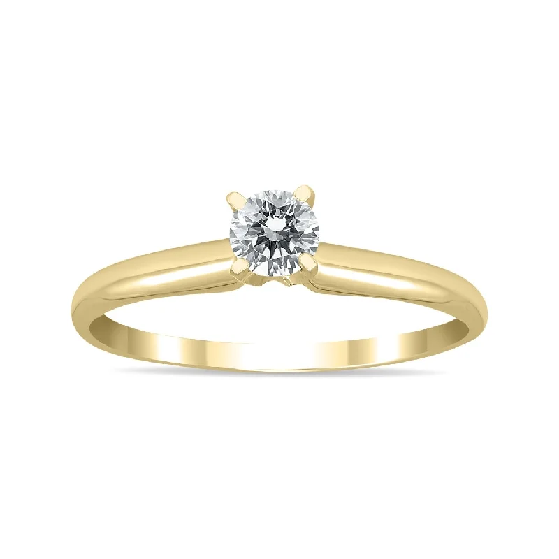 Women’s trendy ring-Marquee 1/4 Carat Round Diamond Solitaire Ring in 14K Yellow Gold (L-M Color, I2-I3 Clarity)