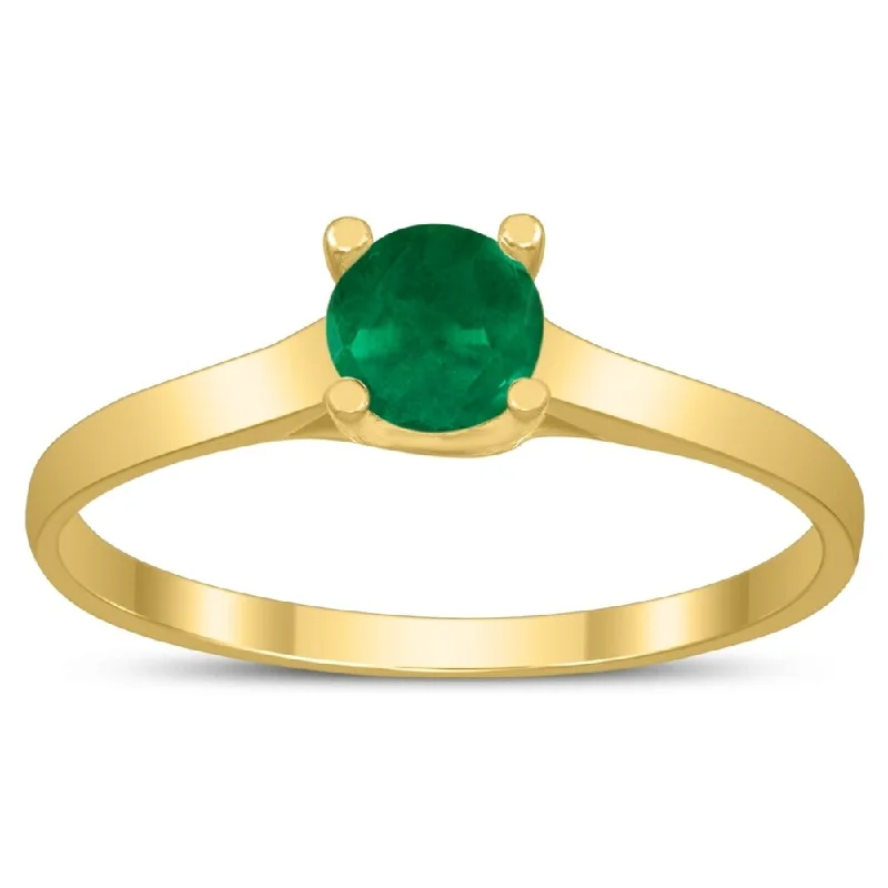 Women’s ruby and diamond ring-Round 4MM Emerald Cathedral Solitaire Ring in 10K Yellow Gold