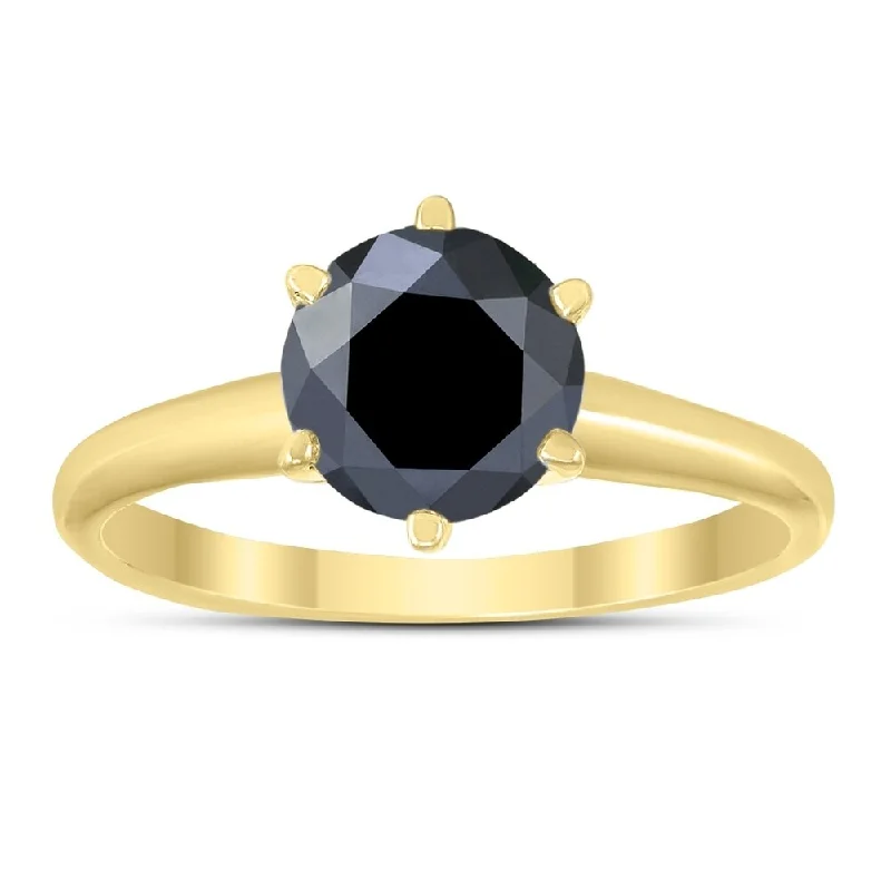 Women’s solitaire diamond ring-1 1/2 Carat Round Black Diamond Solitaire Ring in 14K Yellow Gold