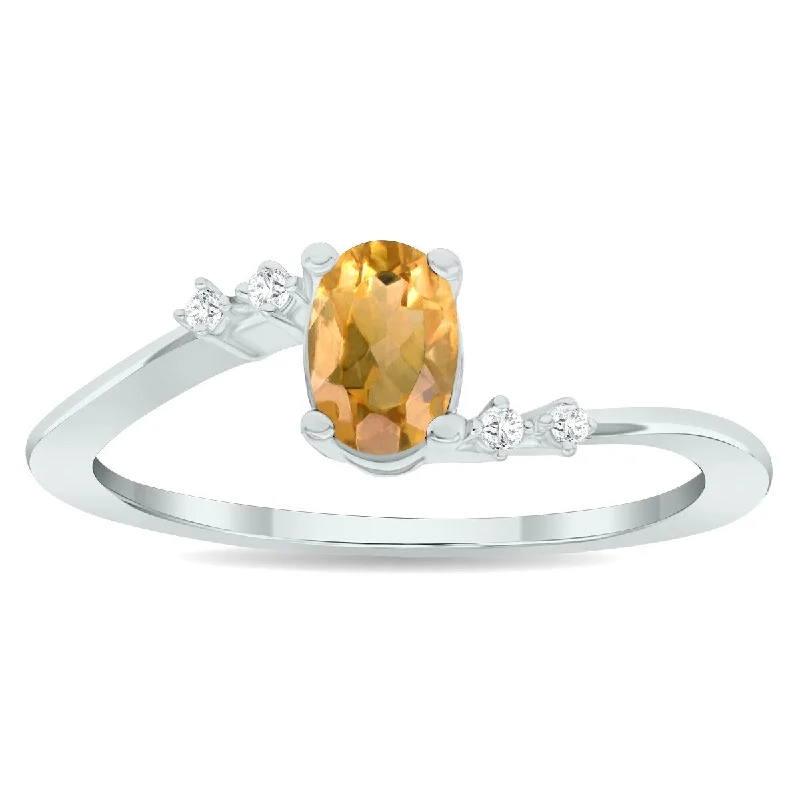 Women’s emerald ring-Women's Citrine and Diamond Tierra Ring in 10K White Gold