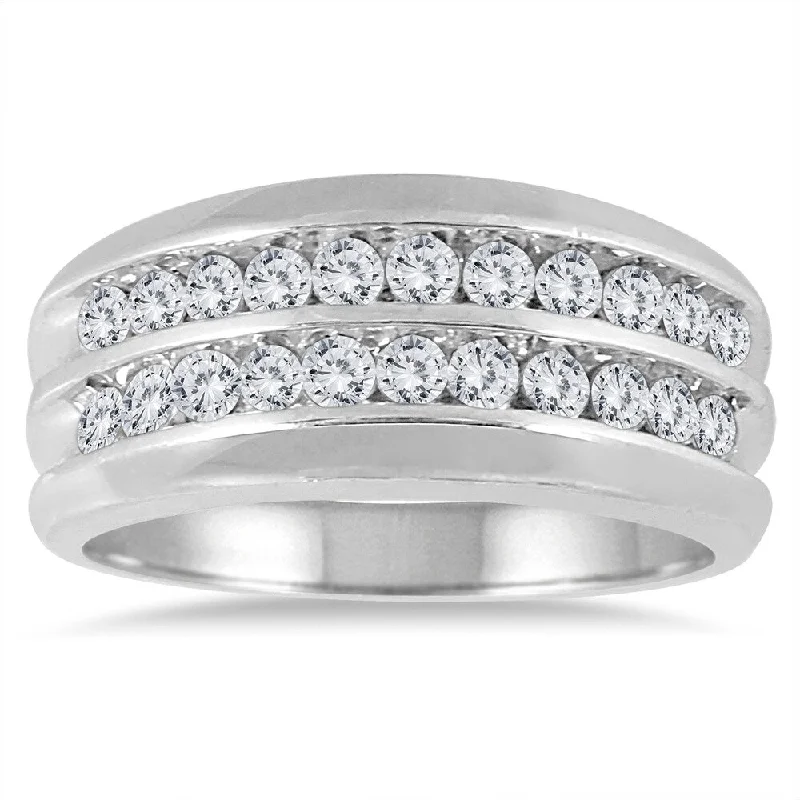 Women’s oval gemstone ring-1 Carat TW Men's Diamond Double Row Channel Ring in 10K White Gold