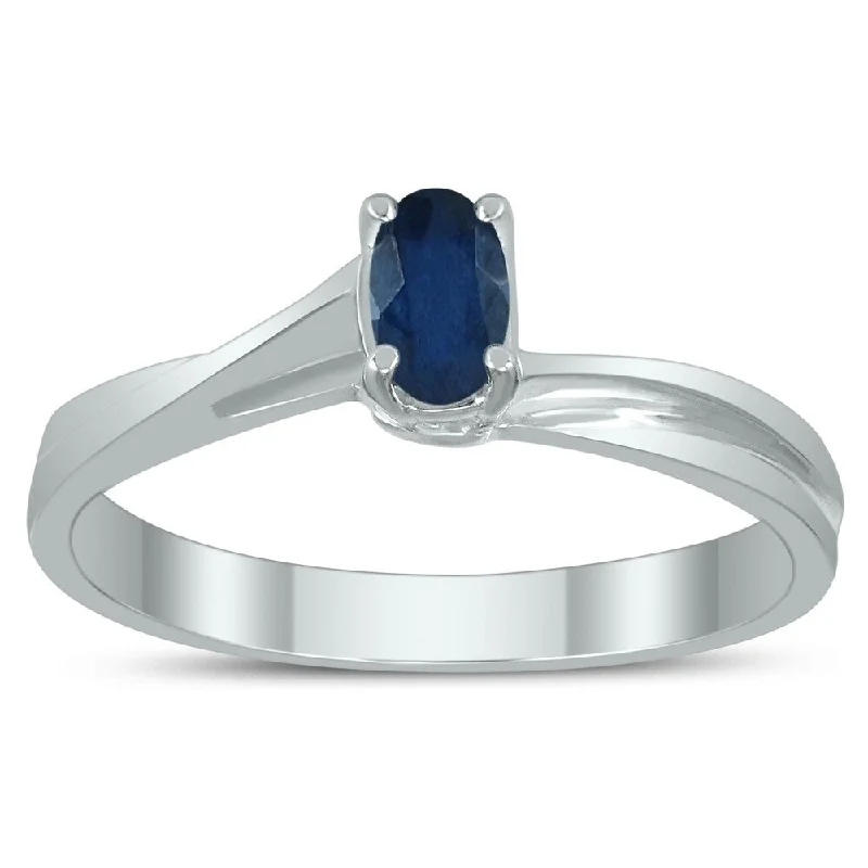 Women’s emerald-cut ring-Solitaire Oval 5X3MM Sapphire Gemstone Twist Ring in 10K White Gold