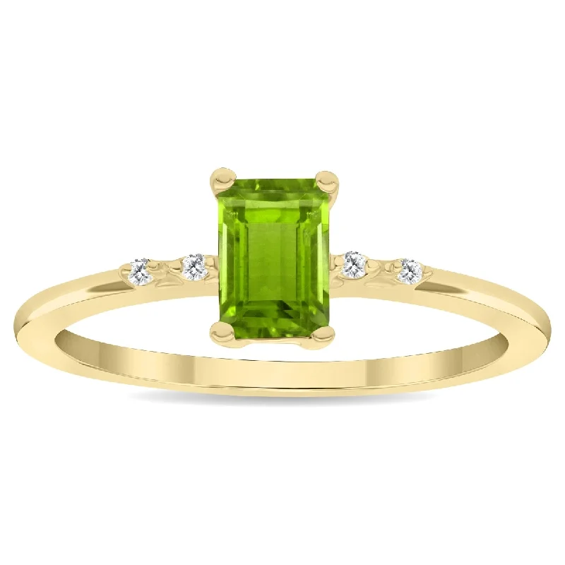 Women’s classic wedding ring-Women's Emerald Cut Peridot and Diamond Sparkle Ring in 10K Yellow Gold