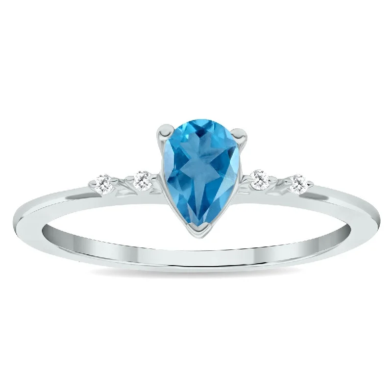 Women’s square ring-Women's Blue Topaz and Diamond Sparkle Ring in 10K White Gold