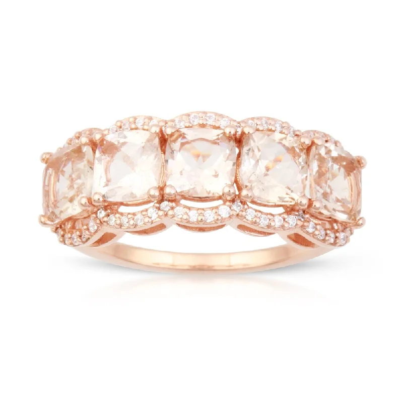 Women’s white gold diamond ring-Cushion Shape Morganite Gemstone 1/5ct TDW Diamond Ring in 10k Rose Gold