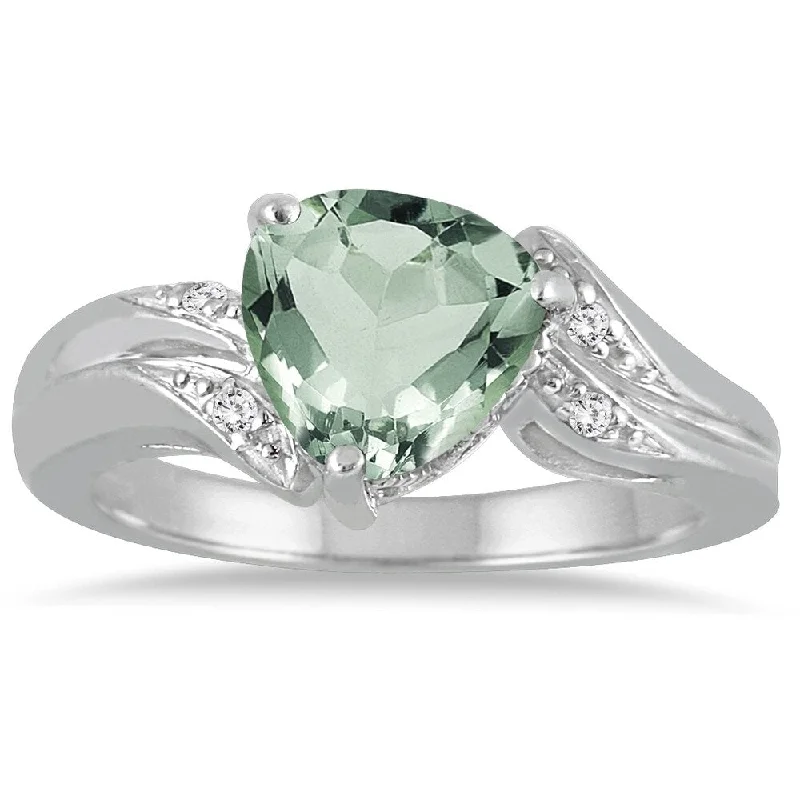 Women’s gemstone engagement ring-2 1/4 Carat Trillion Cut Green Amethyst and Diamond Ring in 10K White Gold